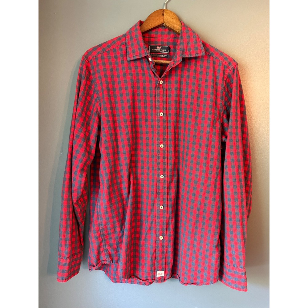 Vineyard Vines Classic Fit Cooper Shirt Mens Medium Red Blue Gingham Cashmere